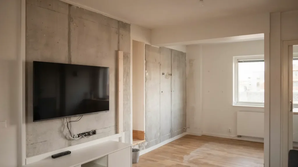 nedmontering och montering av tv p betongv gg i l genhet